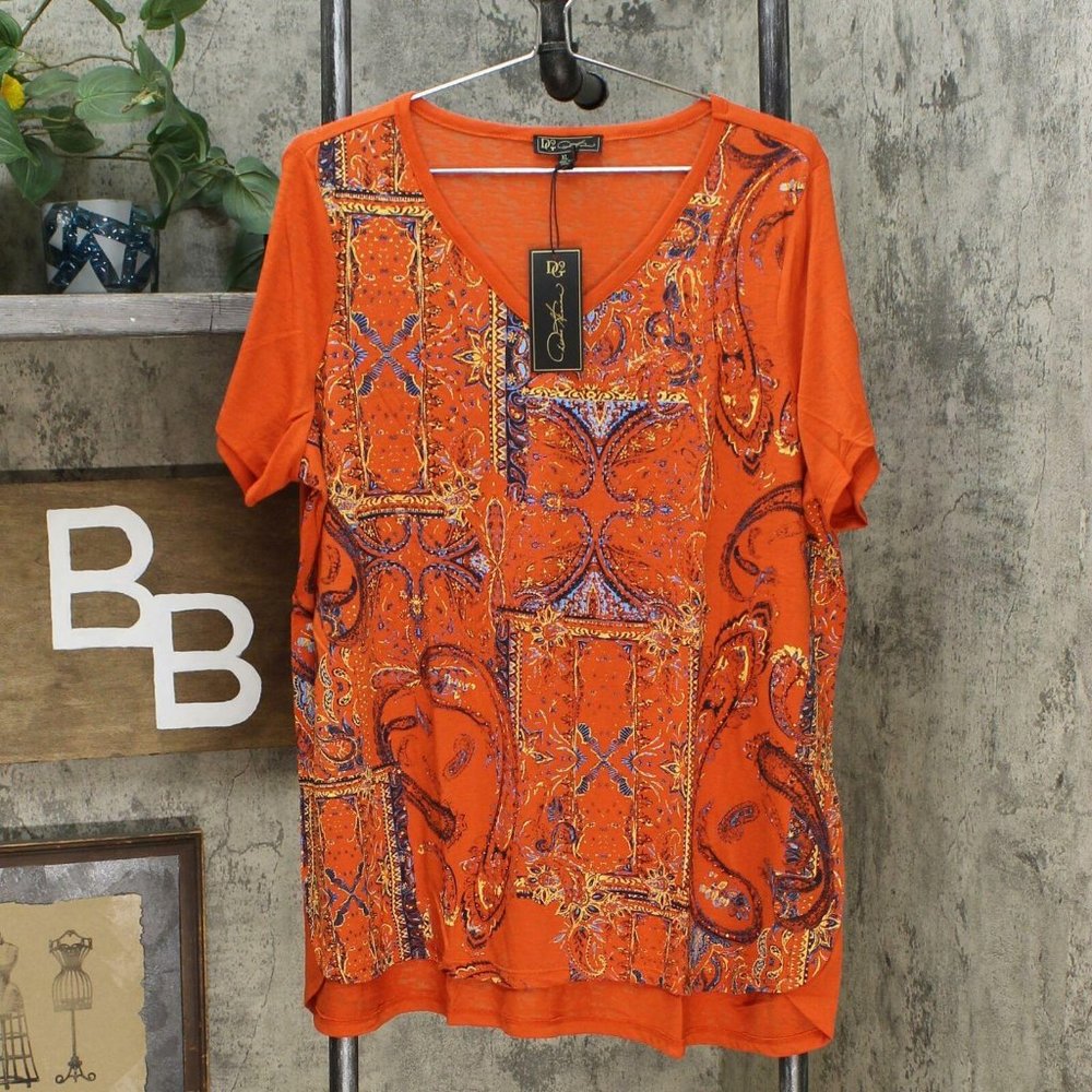 NWT DG2 Burnout Embellished Top XS Rust Paisley - Picture 4 of 7